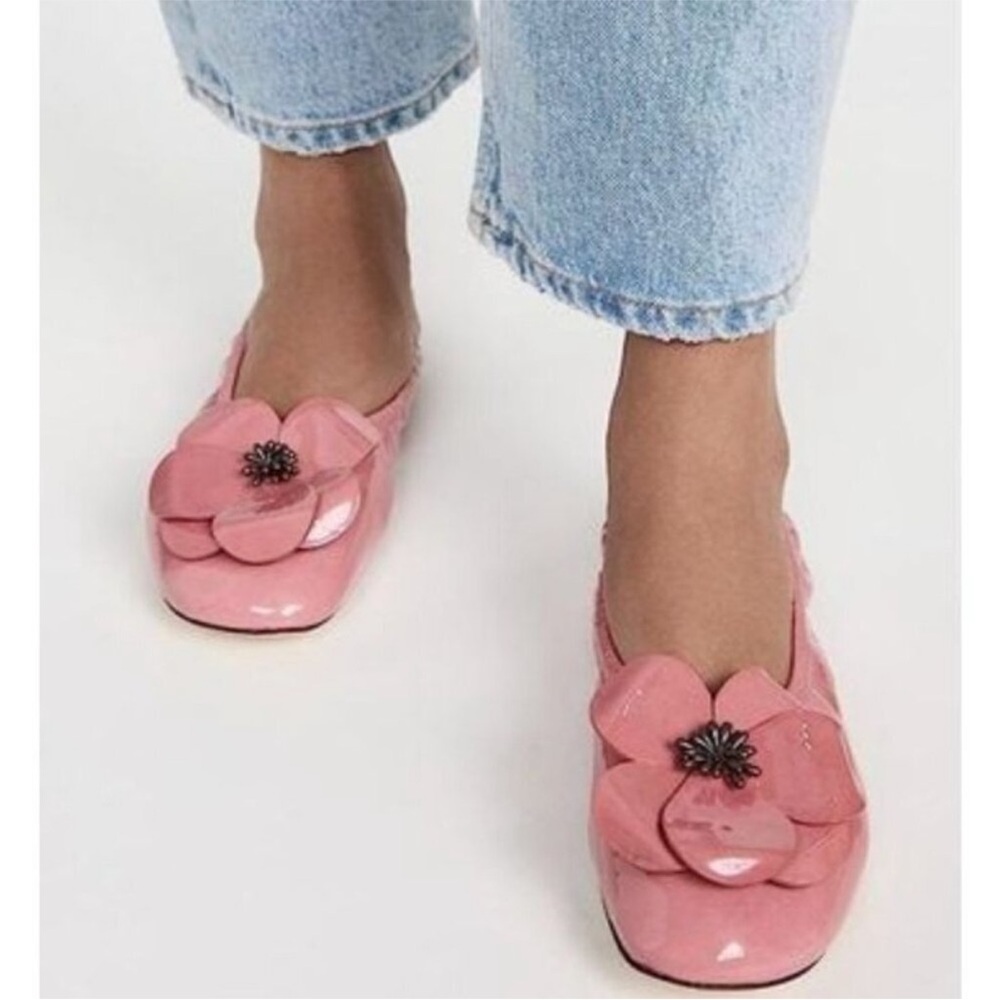 Tory Burch Flower‎ Ballet Dusty Pink Patent Leather Slip Ons Balletcore-Size 6